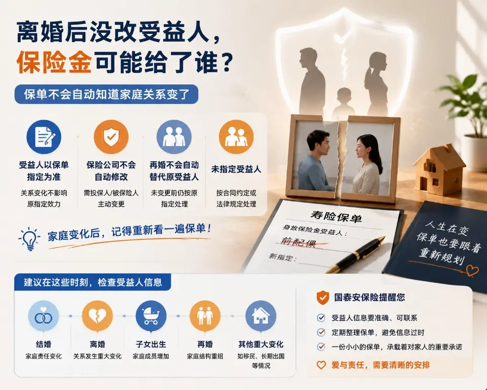 离婚后忘了改寿险受益人，多年后保险金该给谁？保单不会自动知道家庭关系变了(图1)
