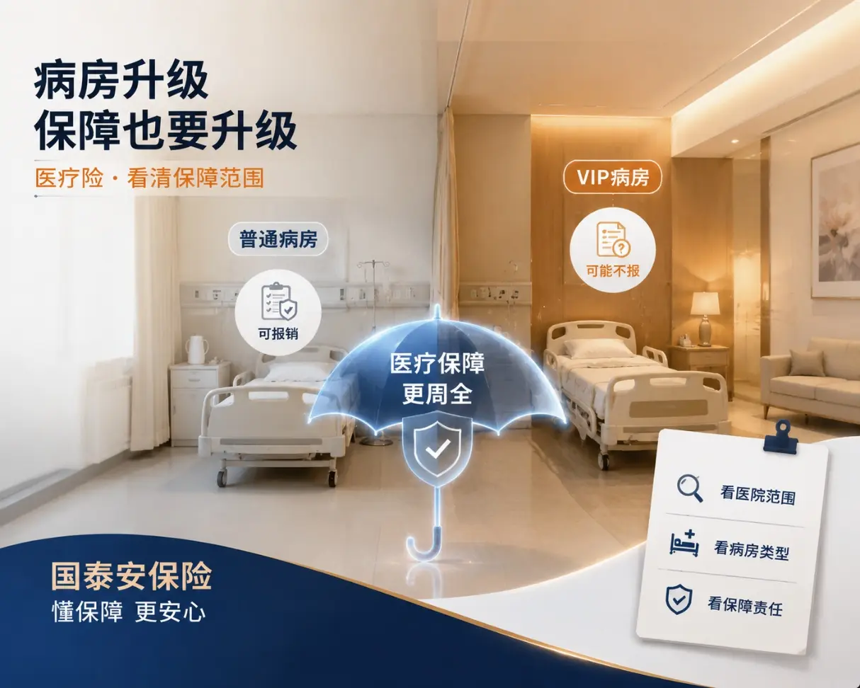 普通病房没床位，临时住进VIP病房，多花的费用医疗险能不能报？(图1)