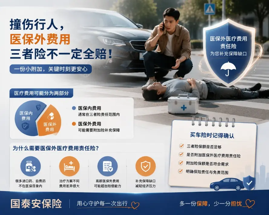 撞伤行人后，对方用了2万元医保外药品，三者险为什么可能不能全部赔？(图1)